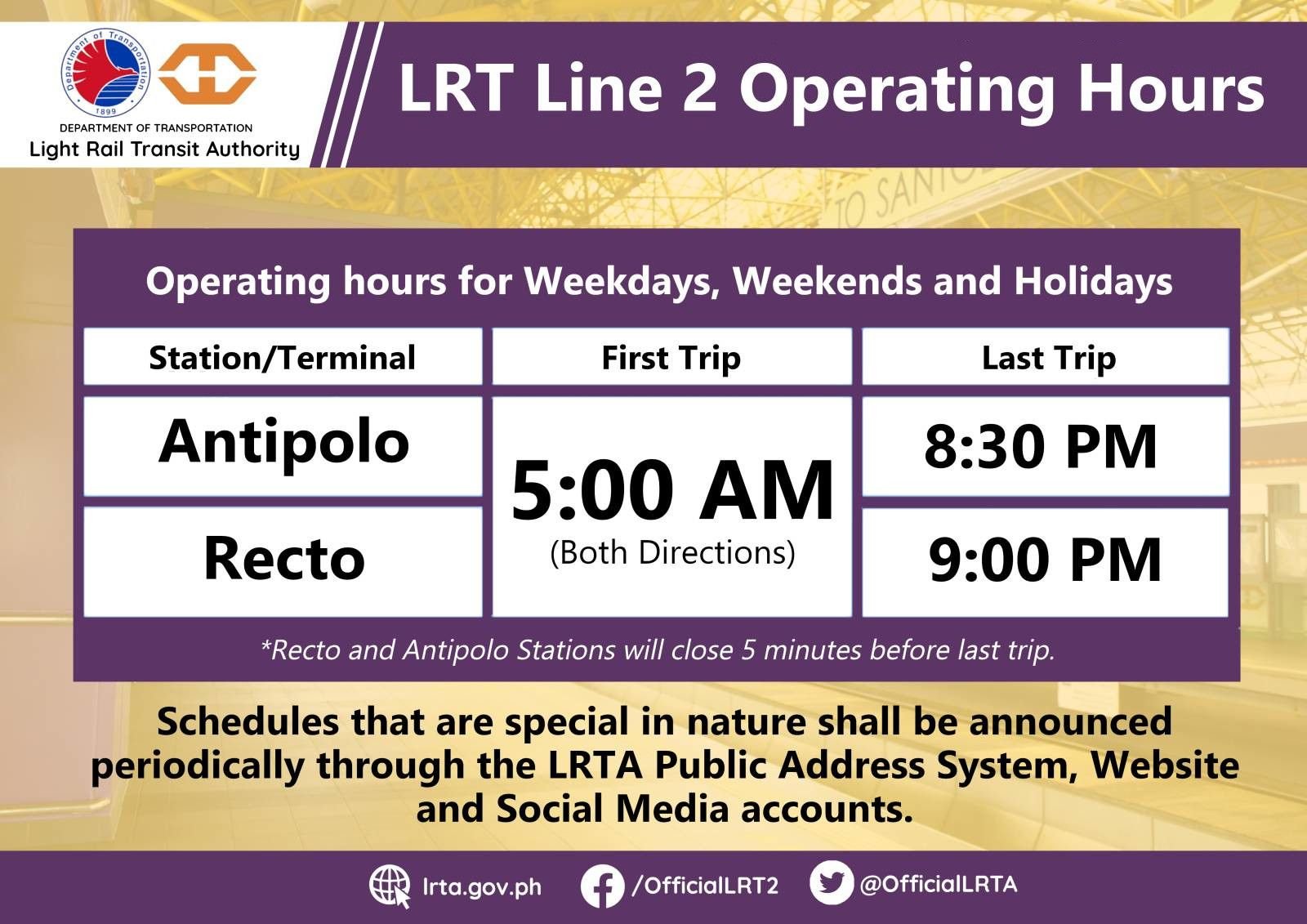 LRT2 Current Operating Schedule Light Rail Transit Authority